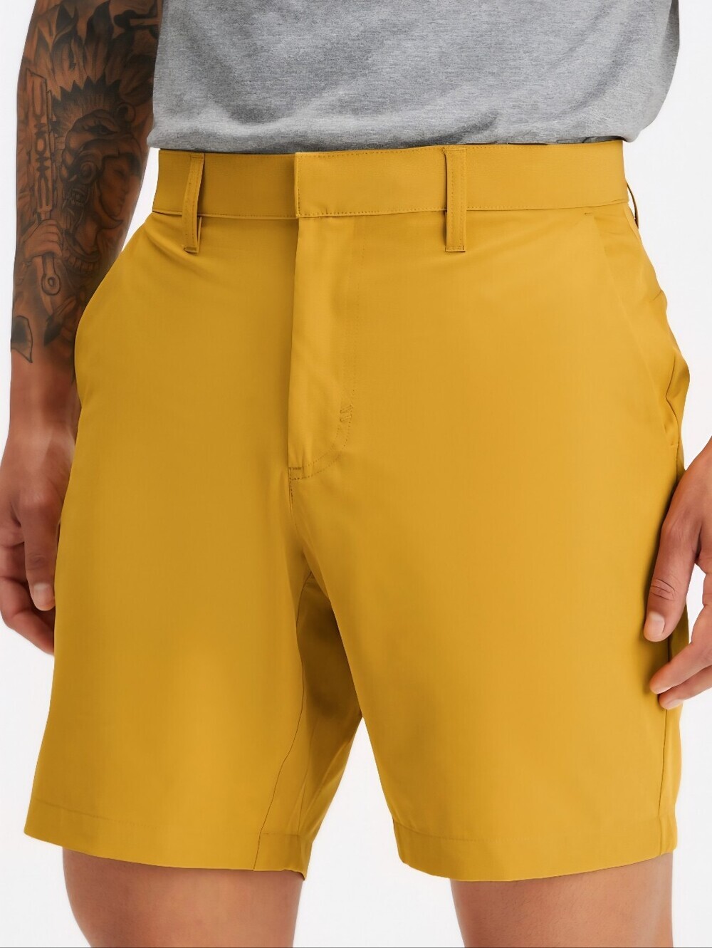 Fabletics Men's Golden Yellow Flat Front Performance Shorts Large Golf Gym